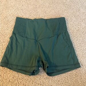 aerie Dark Green High-Waist Athletic Shorts with Smocked Waistband